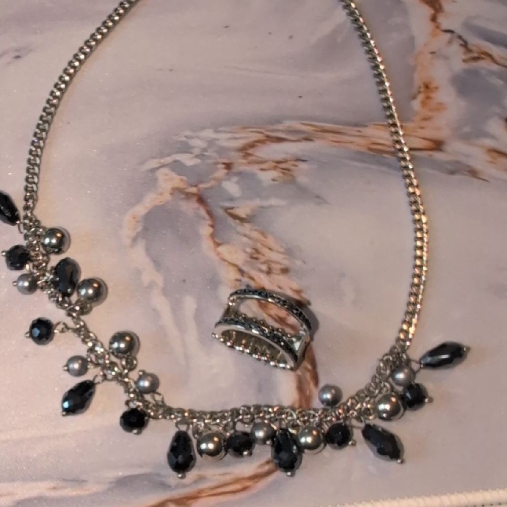Elegant Silver and Black Necklace Set